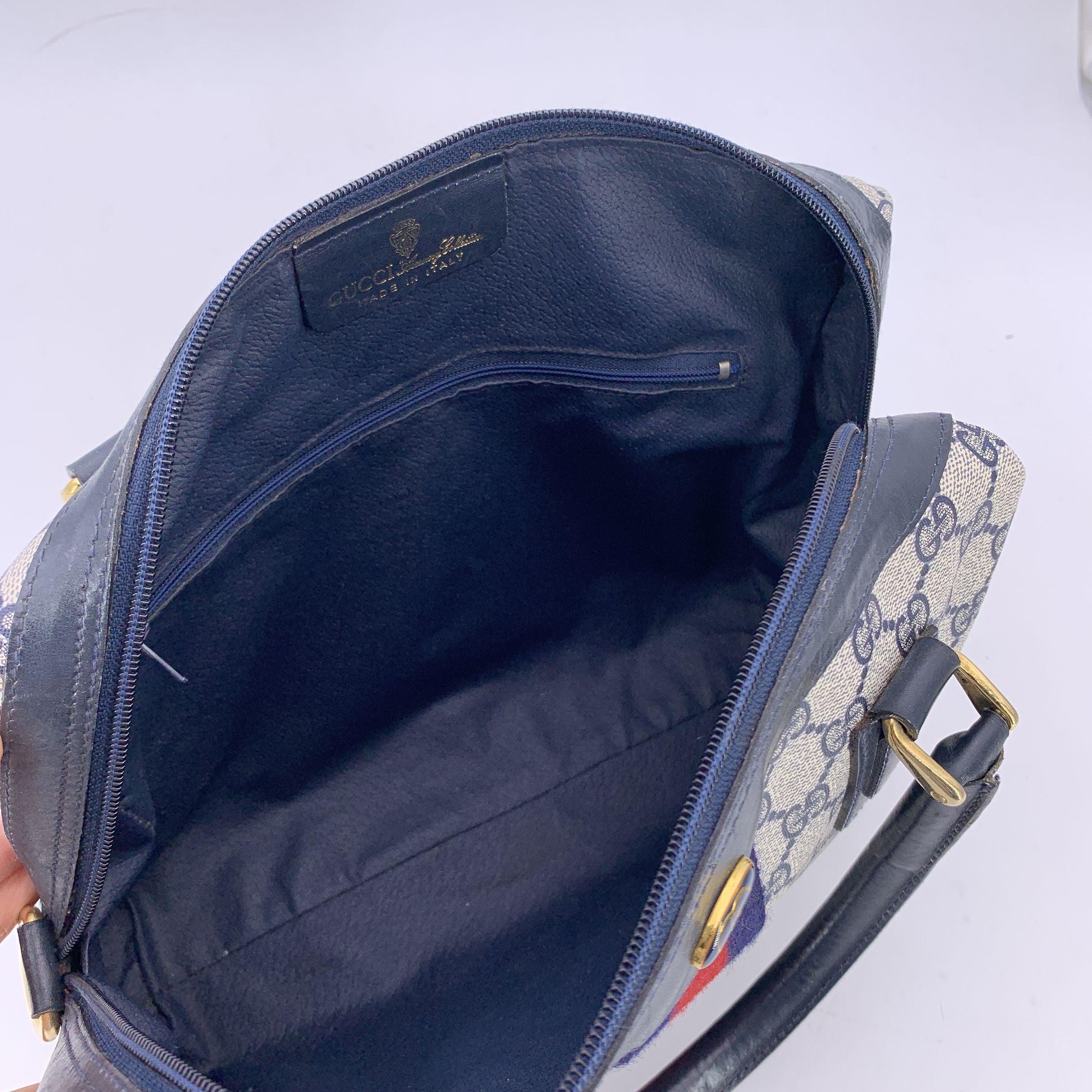 Sac besace Ophidia en toile bleu monogramme à rayures de Gucci Vintage en vente 1
