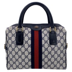 Gucci Vintage Blue Monogram Canvas Ophidia Satchel Bag with Stripes