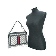 Gucci Vintage Blue Monogram Canvas Ophidia Web Shoulder Bag