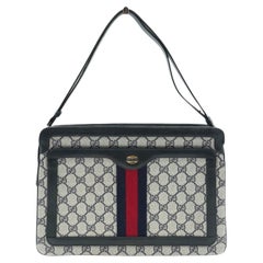 Gucci Vintage Blue Monogram Canvas Ophidia Web Shoulder Bag