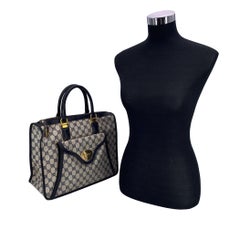 Gucci Vintage Blue Monogram Canvas Satchel Bag Handbag