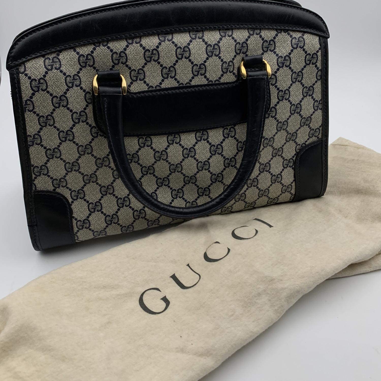 Gucci Vintage Blue Monogram Canvas Satchel Bag Handbag 2