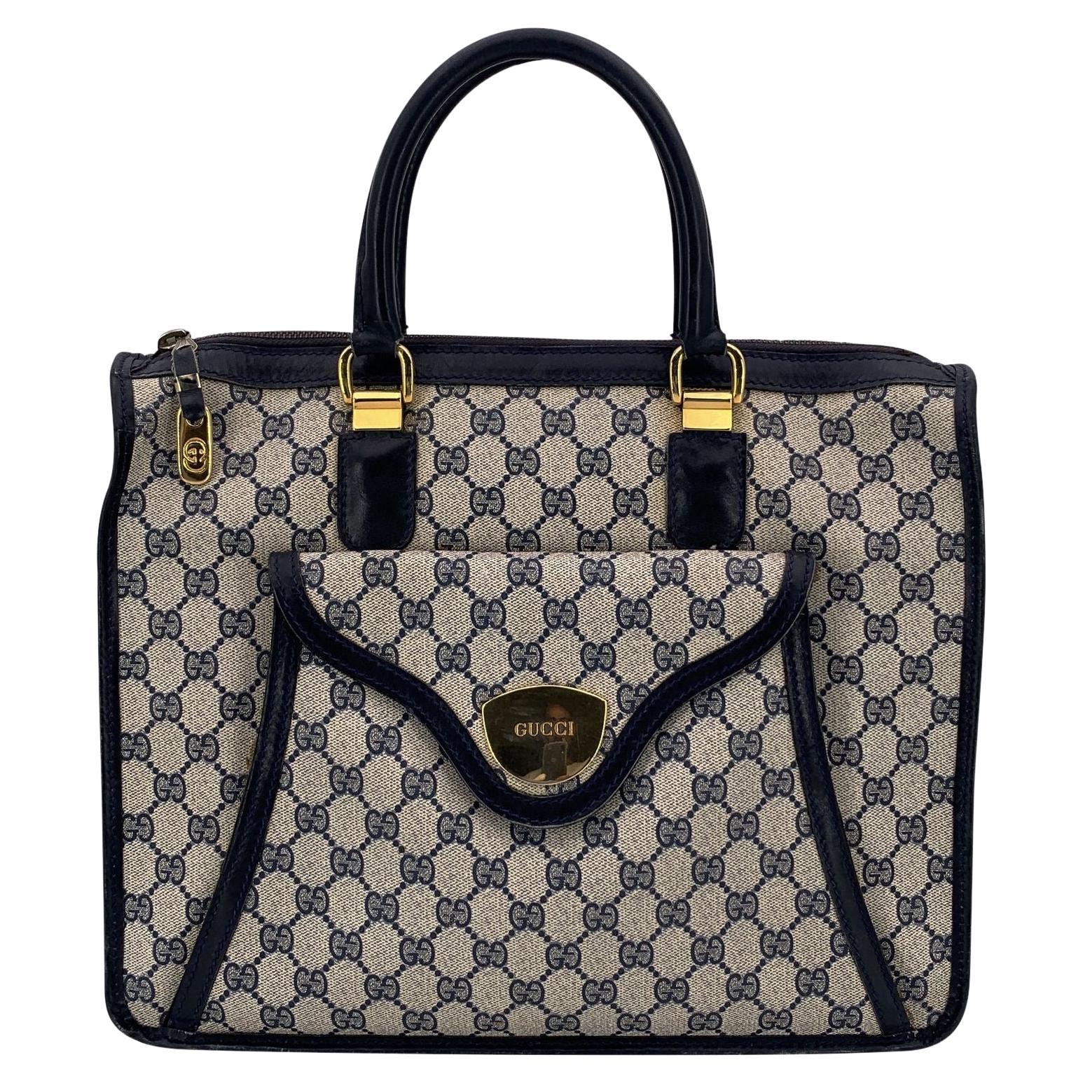 Gucci Vintage Blue Monogram Canvas Satchel Bag Handbag
