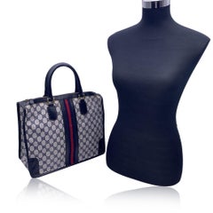 Gucci Vintage Blue Monogram Canvas Satchel Bag with Stripes