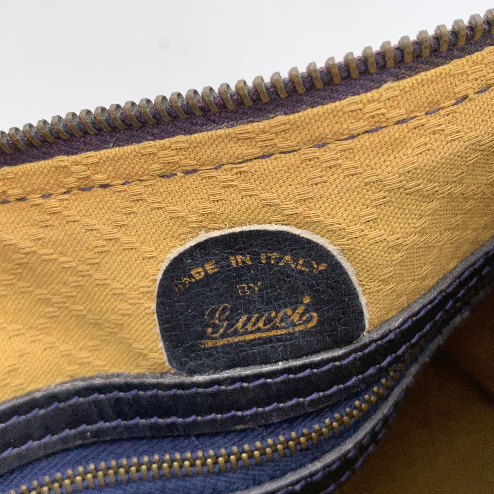 Gucci Vintage Blue Monogram Canvas Satchel Bag with Stripes In Good Condition For Sale In Rome, Rome