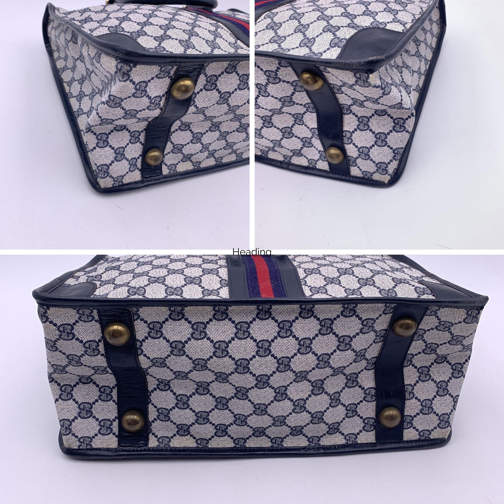 Gucci Vintage Blue Monogram Canvas Satchel Bag with Stripes 1