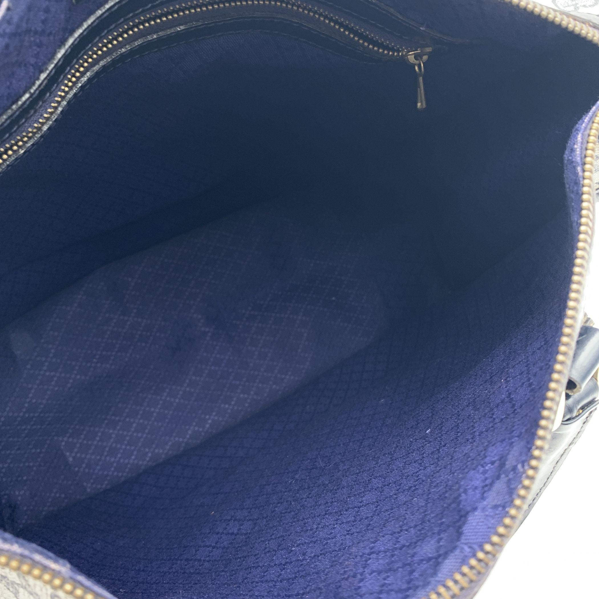 Gucci Vintage Blue Monogram Canvas Satchel Bag with Stripes 2
