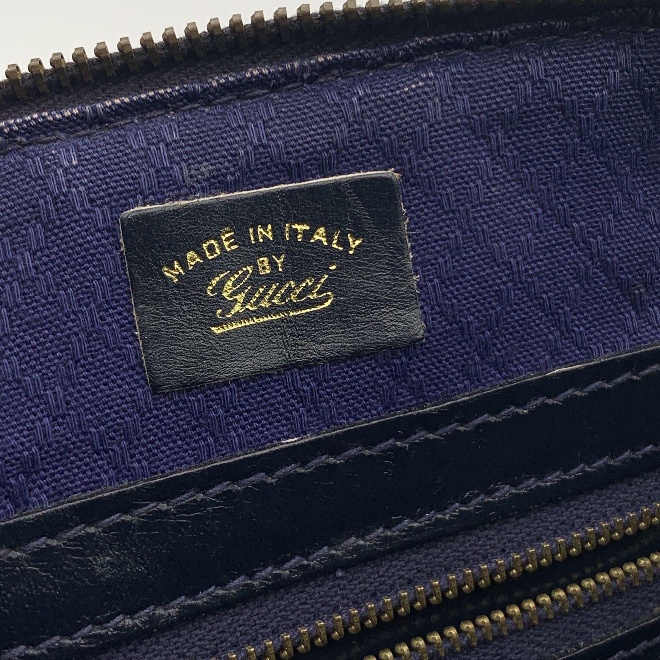 Gucci Vintage Blue Monogram Canvas Satchel Bag with Stripes 3