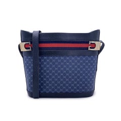 Gucci Vintage Blue Monogram Canvas Shoulder Bag Bucket
