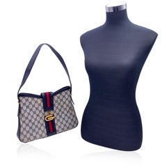 Gucci Vintage Blue Monogram Canvas Shoulder Bag with Stripes