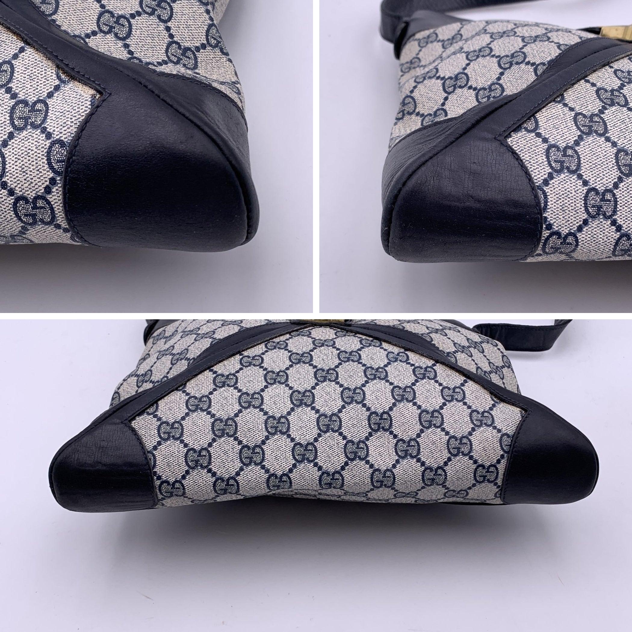 Gucci Vintage Blue Monogram Canvas Shoulder Bag with Stripes In Good Condition In Rome, Rome