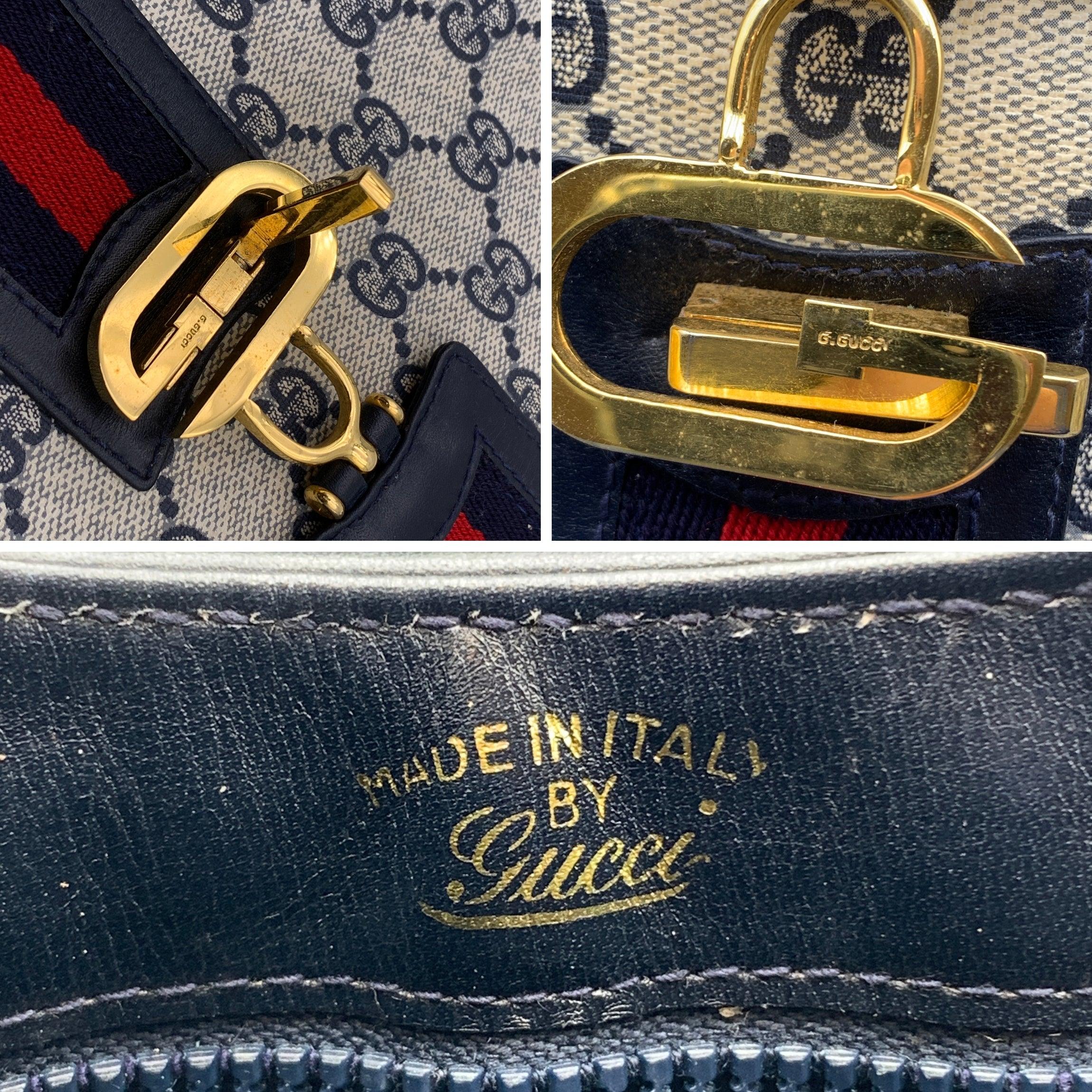 Gucci Vintage Blue Monogram Canvas Shoulder Bag with Stripes 2