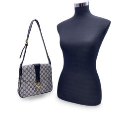 Gucci Vintage Blue Monogram Canvas Spur Shoulder Bag Handbag