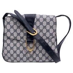Gucci Vintage Blue Monogram Canvas Spur Shoulder Bag Handbag