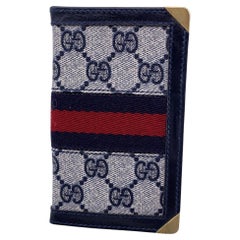 Gucci Vintage Blue Monogram Canvas Stripes Address Book