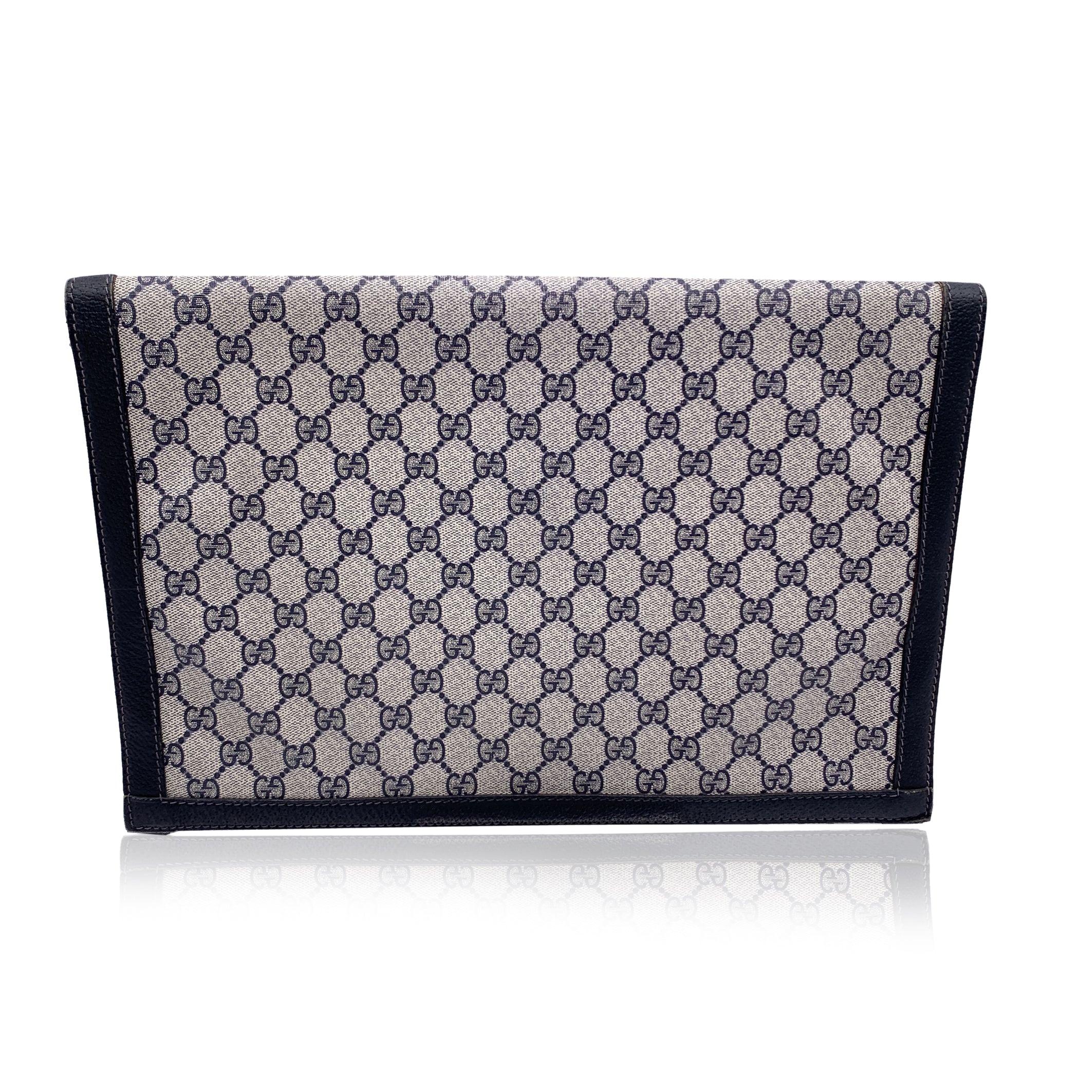Gucci Vintage Blue Monogram Canvas Unisex Portfolio Document Holder In Good Condition In Rome, Rome