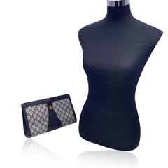 Gucci Vintage Blu Monogram Canvas Web Cosmetic Bag Clutch