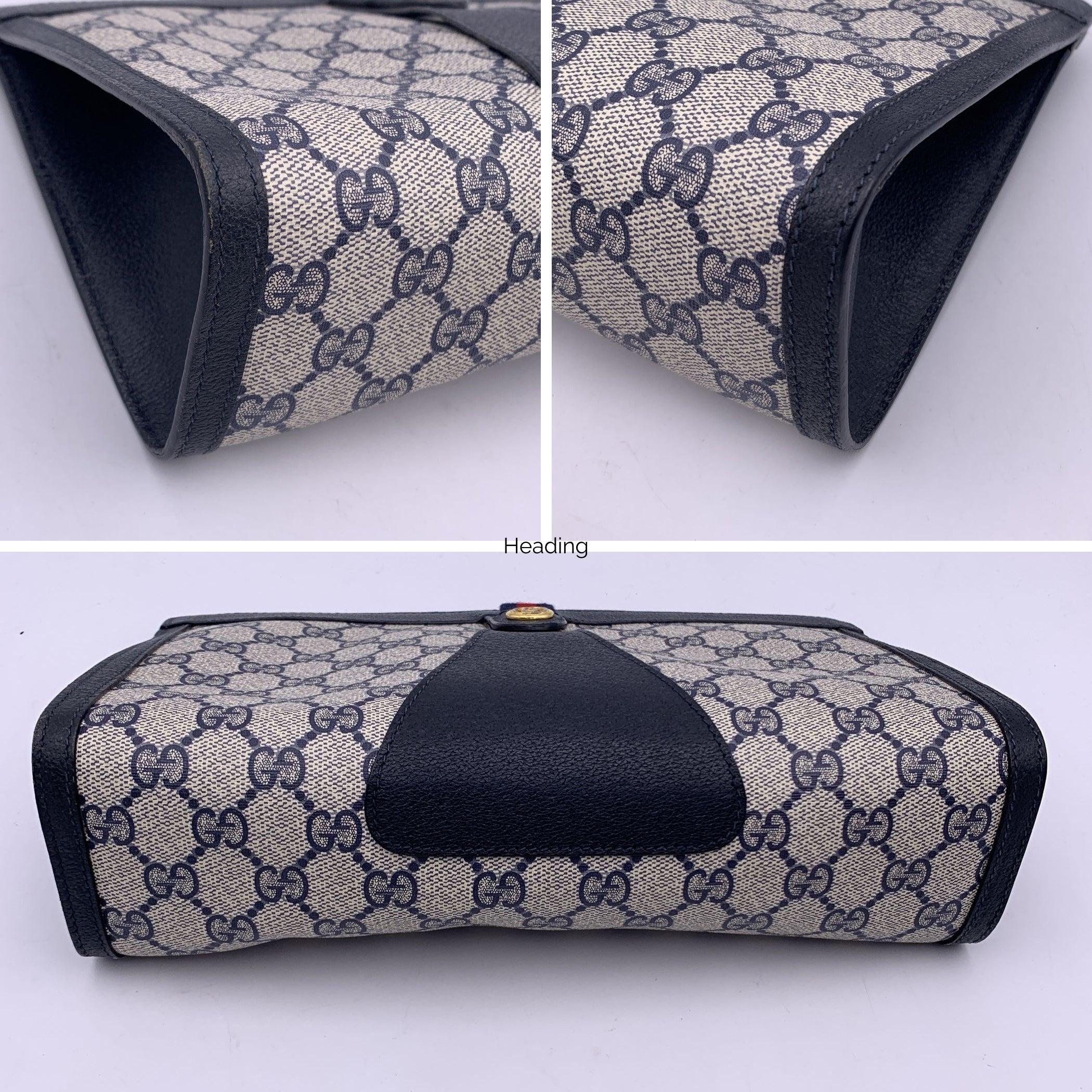 Women's or Men's Gucci Vintage Blue Monogram Canvas Web Cosmetic Bag Clutch