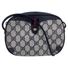 Gucci Vintage Blue Monogram Canvas Web Oval Small Crossbody Bag