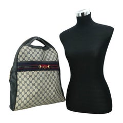 Gucci Vintage Blue Monogram Canvas Web Zip Horsebit Bag