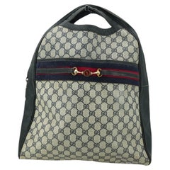 Gucci Vintage Blue Monogram Canvas Web Zip Horsebit Bag