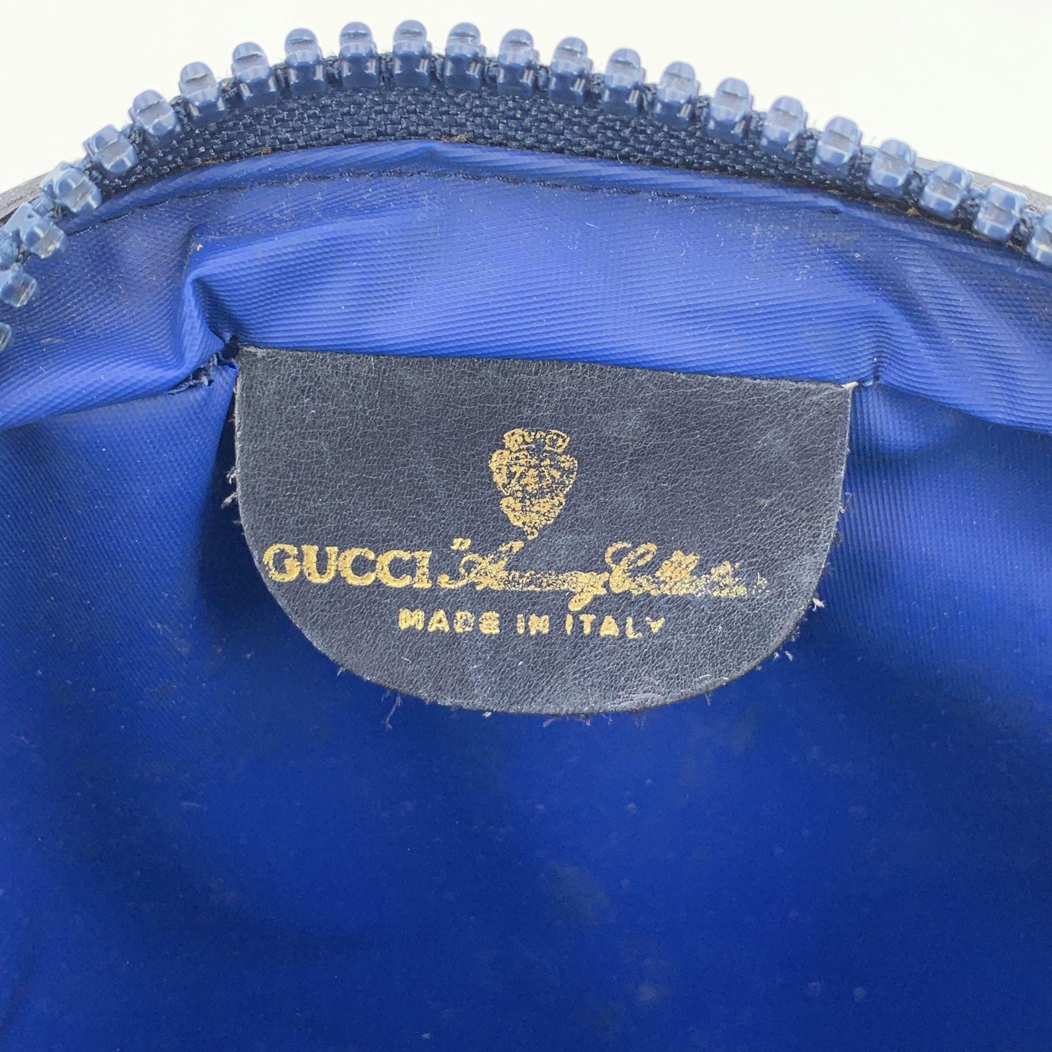 Gucci Vintage Blue Monogram Cosmetic Bag Zip Clutch with Stripes (pochette à fermeture éclair avec rayures) Bon état - En vente à Rome, Rome