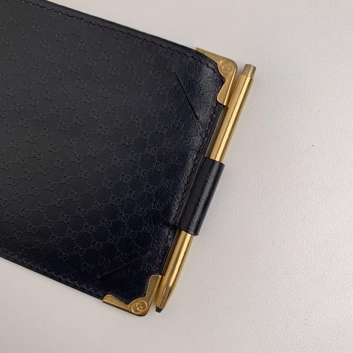 Gucci Vintage Blue Monogram Document Holder Wallet with Pen In Excellent Condition For Sale In Rome, Rome