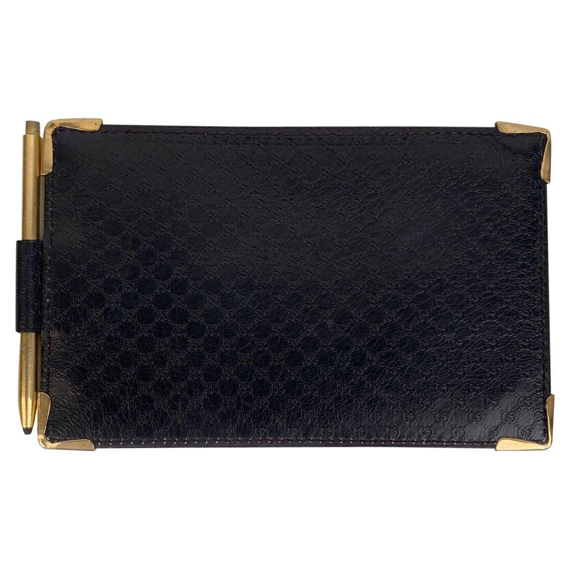 Cartera portadocumentos con monograma azul vintage Gucci con bolígrafo
