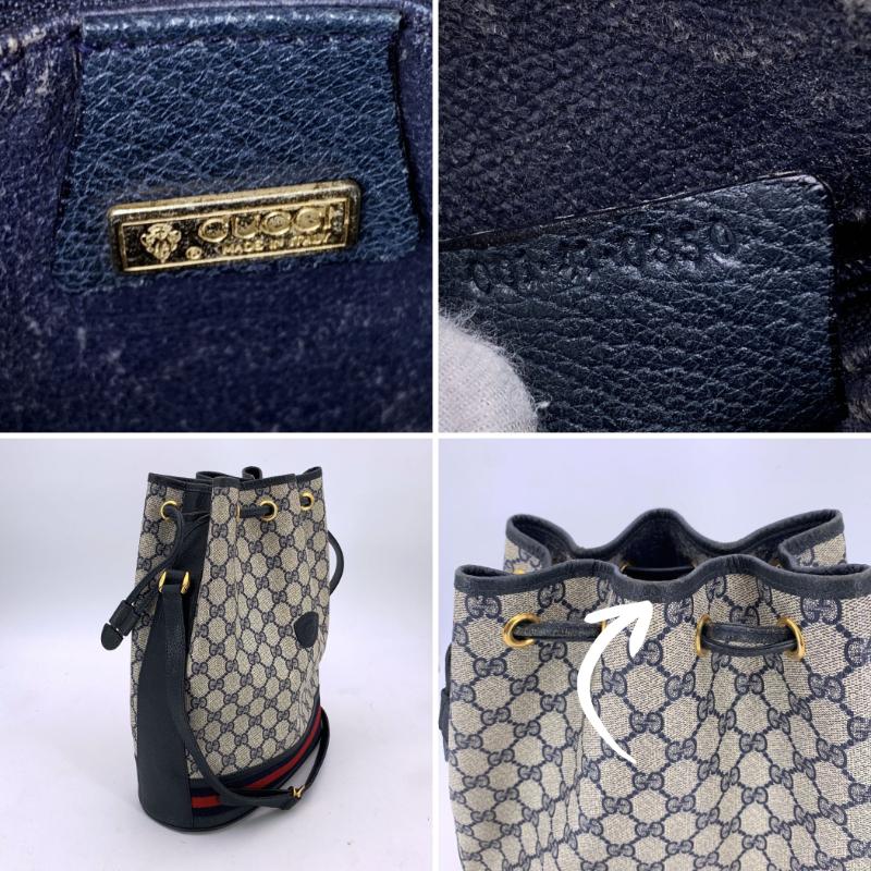 Gucci Vintage Blau Monogramm Drawstring Bucket Bag mit Streifen für Damen oder Herren im Angebot