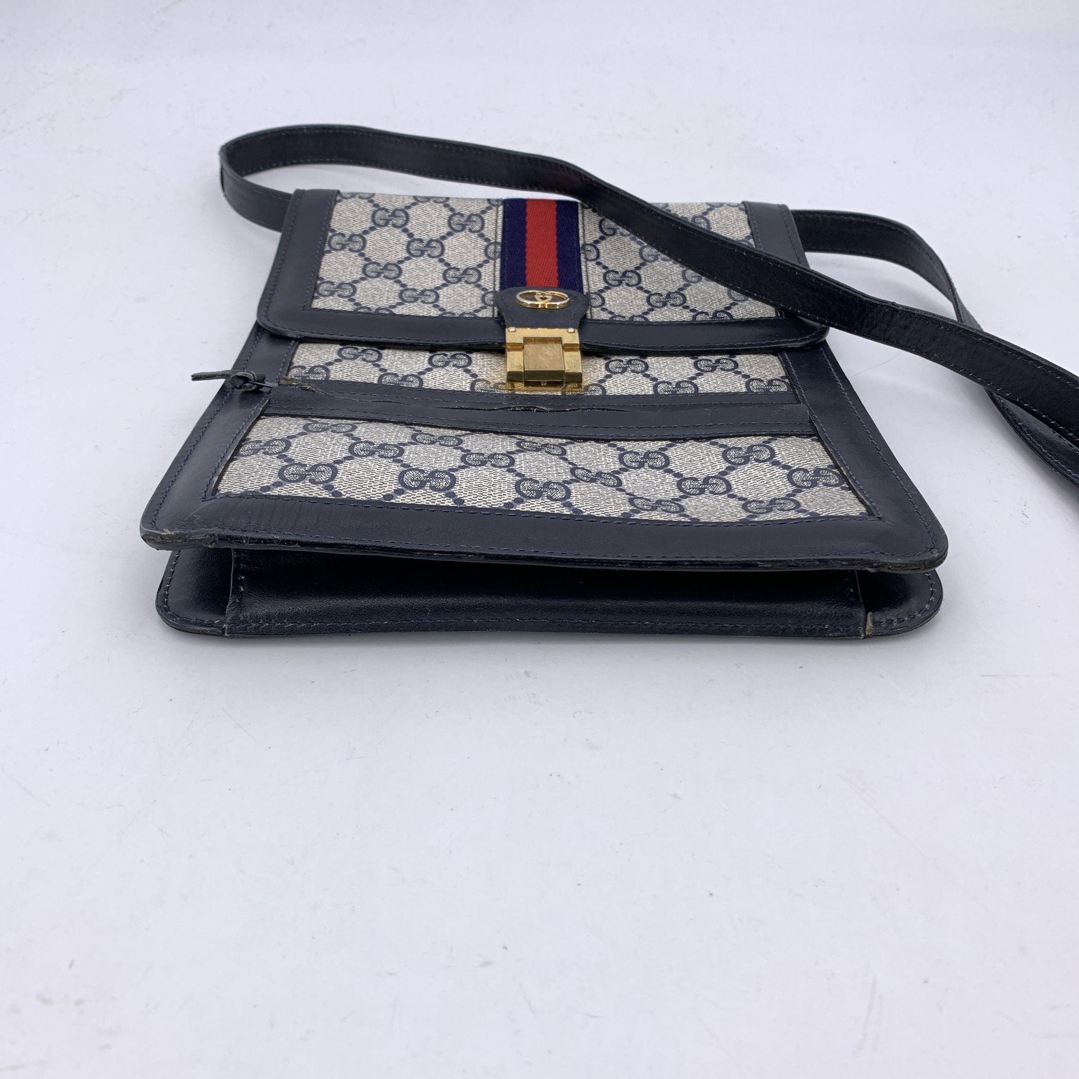 Gucci Vintage Blue Monogram Ophidia Stripes Vertical Crossbody Bag In Good Condition For Sale In Rome, Rome