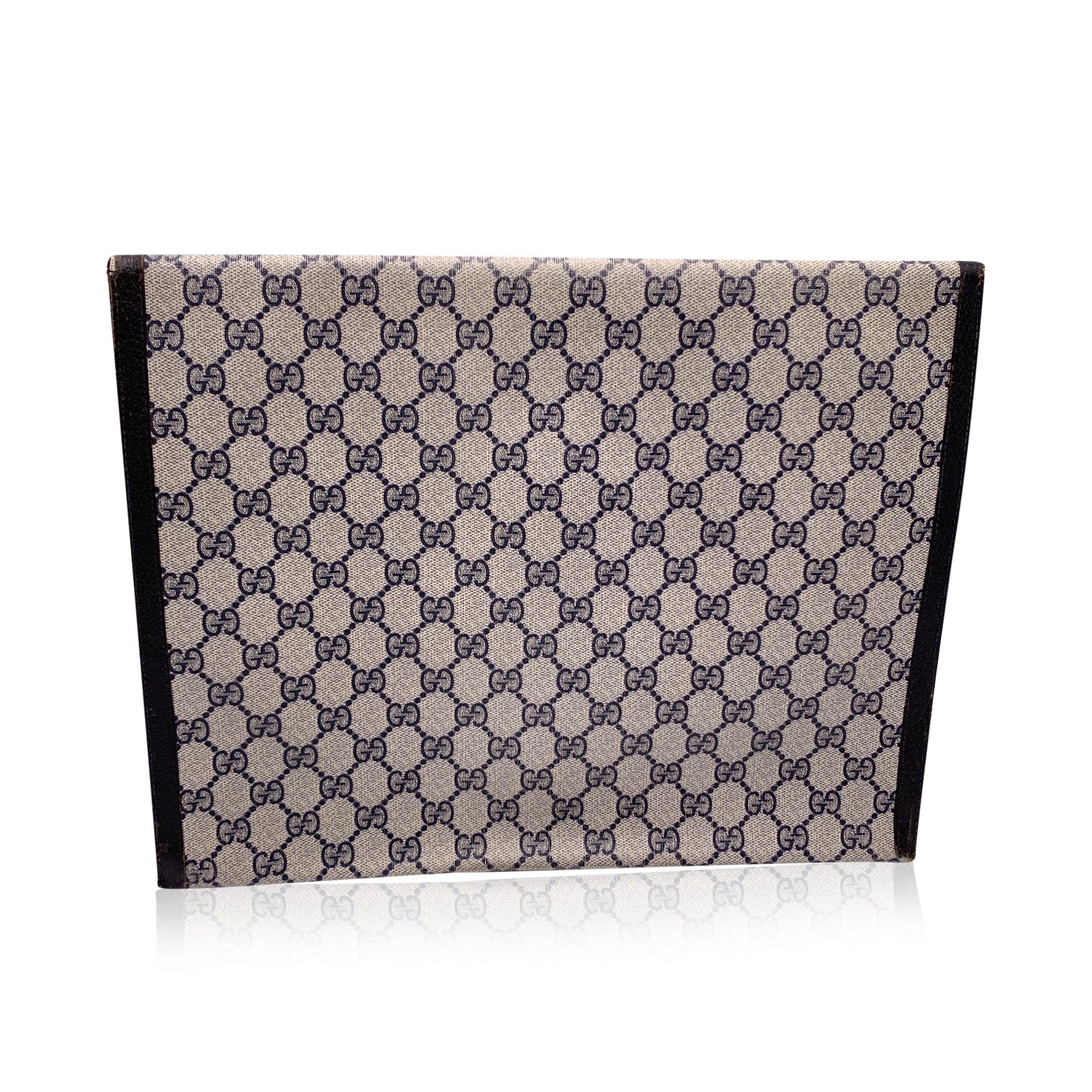 Gucci Vintage Blue Monogram Portfolio Document Holder Clutch In Good Condition In Rome, Rome