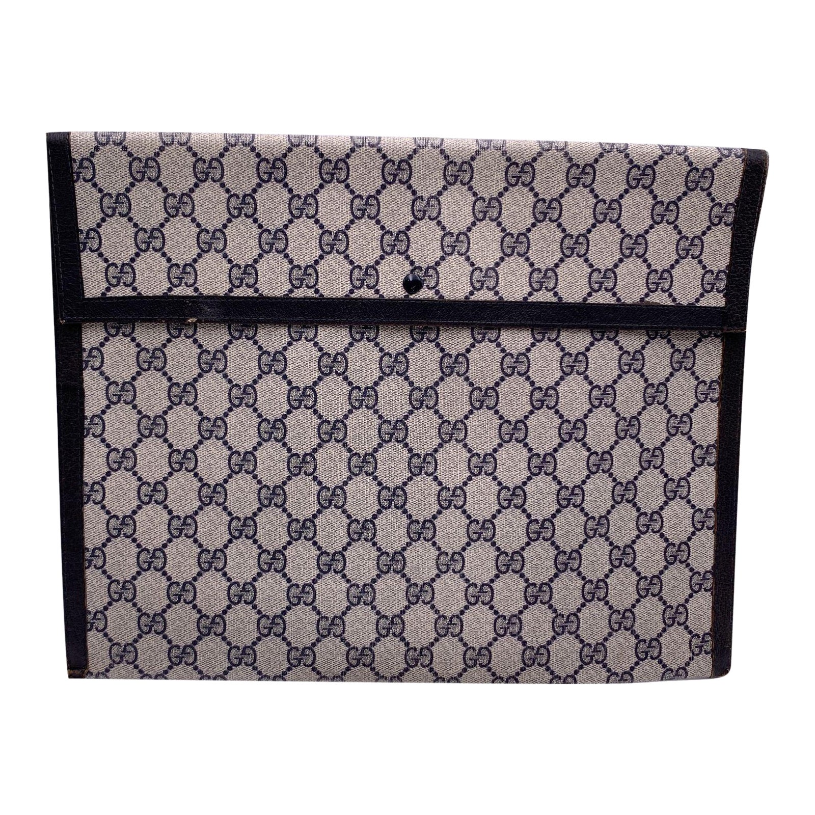 Gucci Vintage Blue Monogram Portfolio Document Holder Clutch