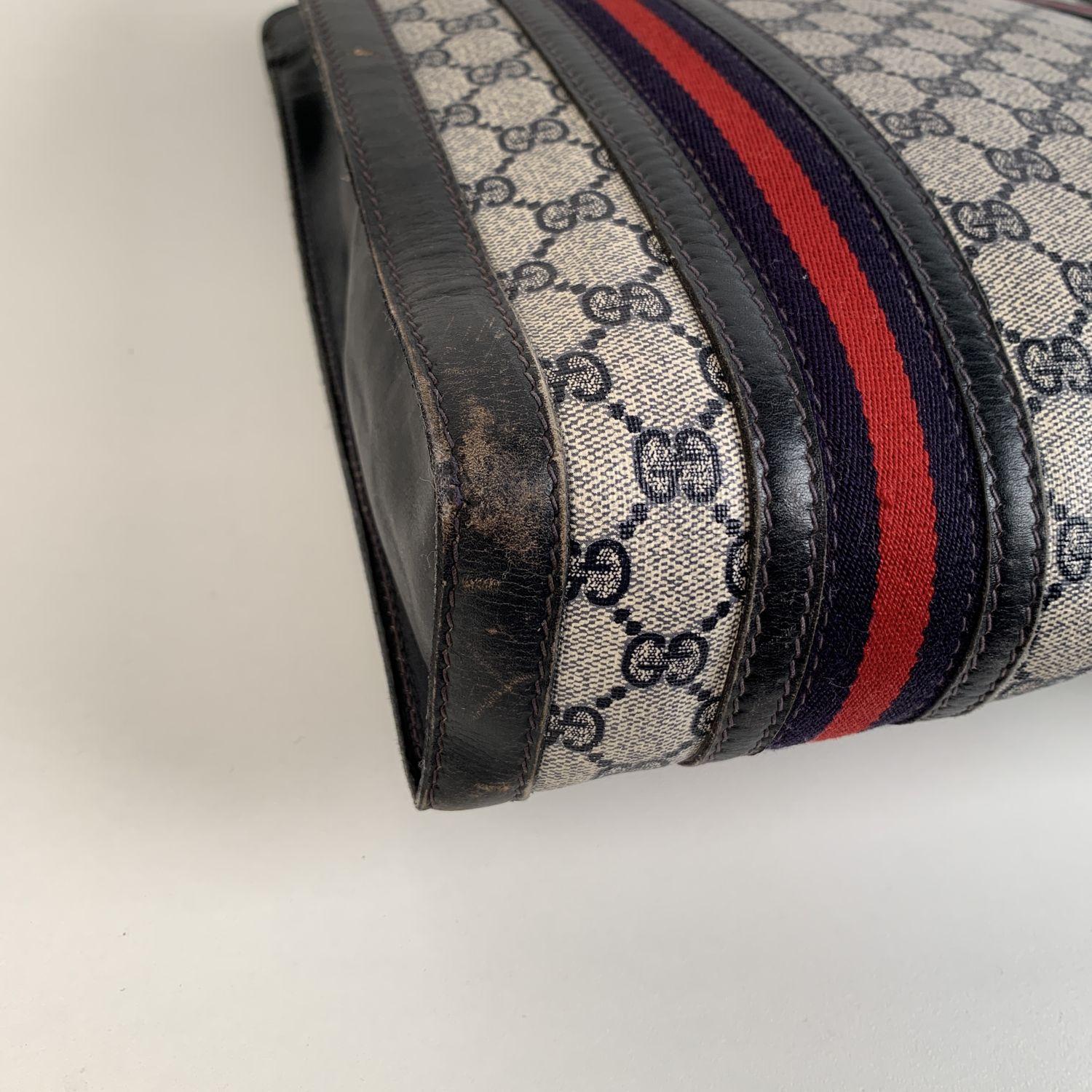 Black Gucci Vintage Blue Monogram Shopping Bag Tote with Stripes