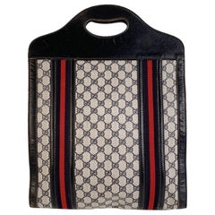 Gucci Vintage Blue Monogram Shopping Bag Tote with Stripes