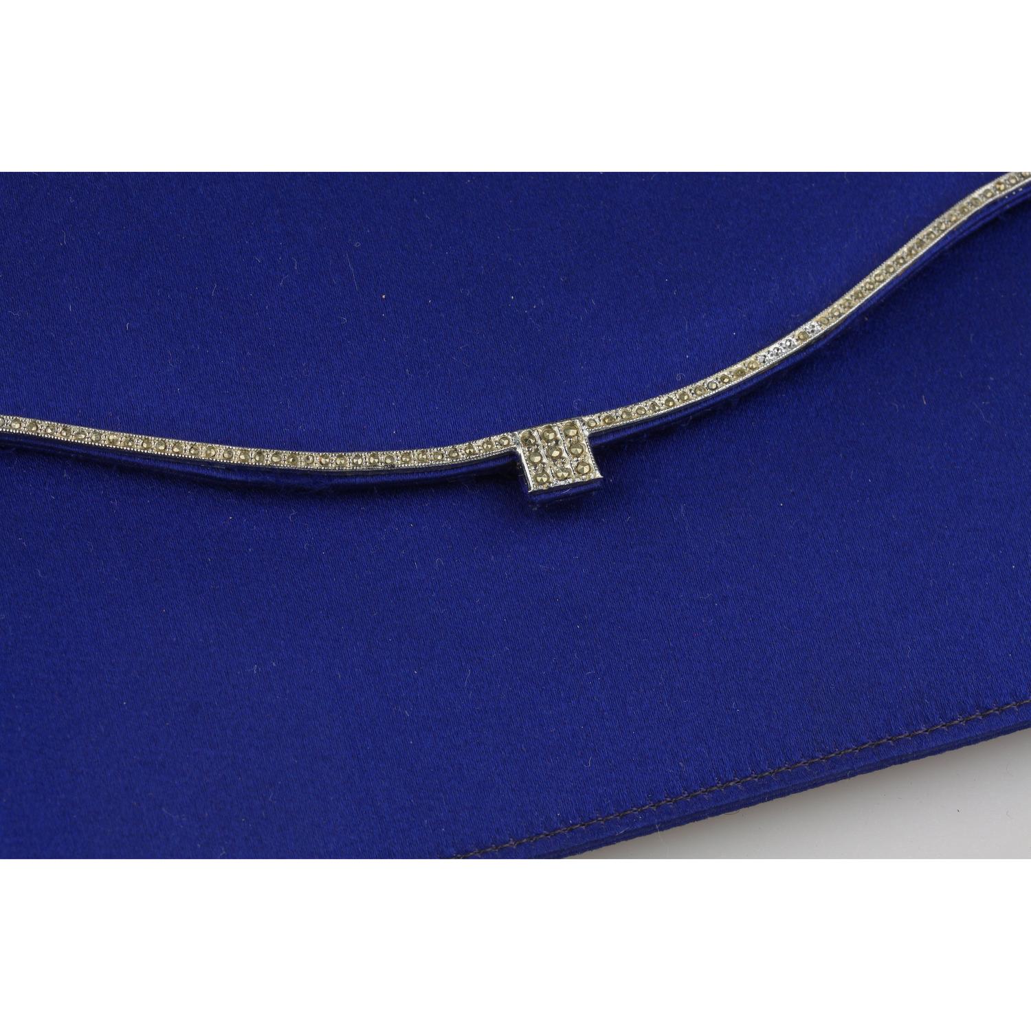 Gucci Vintage Blue Satin Clutch Evening Bag with Rhinestones 1