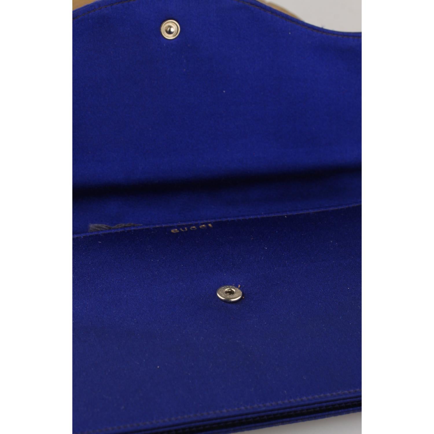 Gucci Vintage Blue Satin Clutch Evening Bag with Rhinestones 2