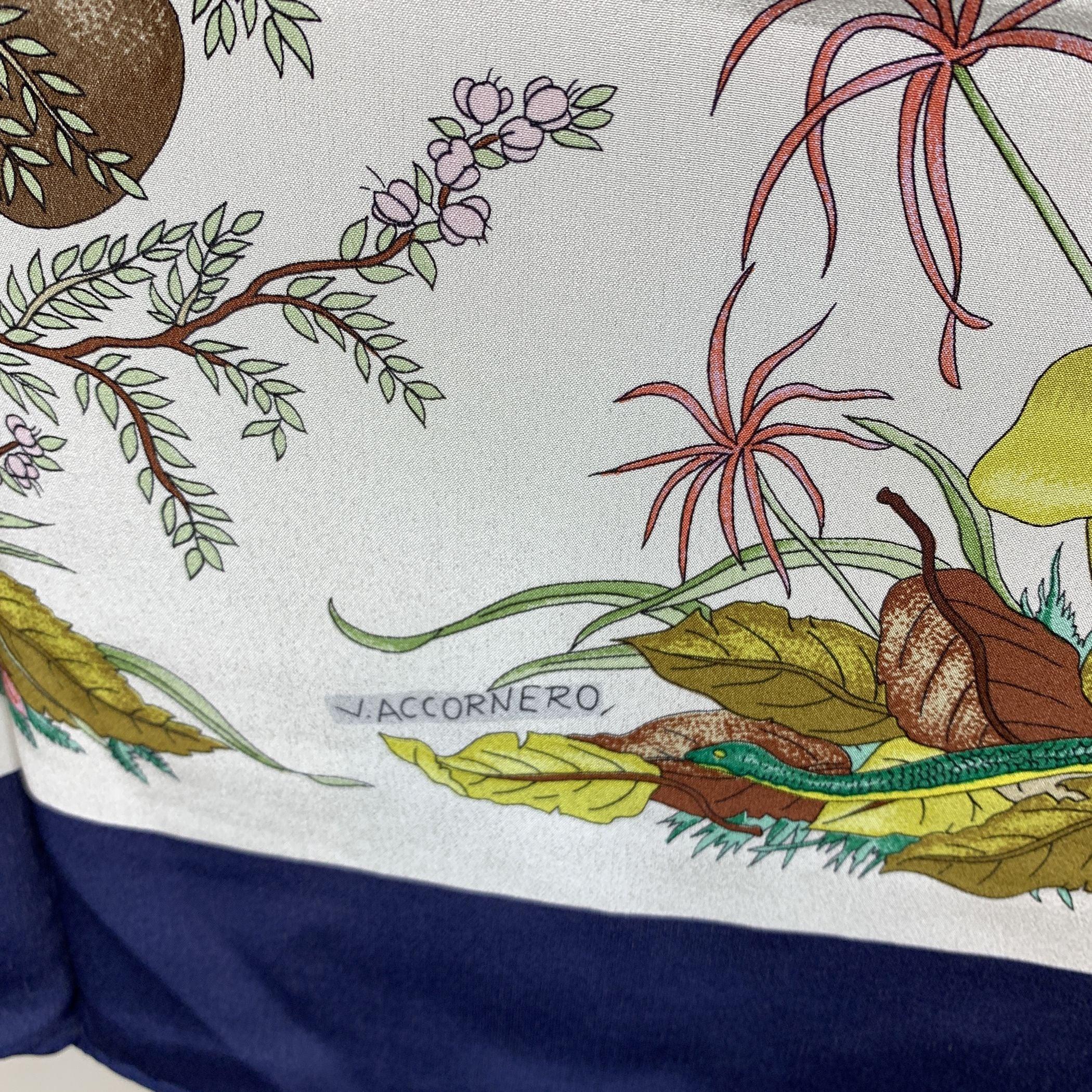 Gucci Vintage Blue Silk Scarf Funghi Mushrooms 1967 Accornero In Excellent Condition In Rome, Rome