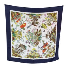 Gucci Vintage Blue Silk Scarf Funghi Mushrooms 1967 Accornero