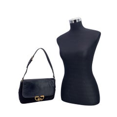 Gucci Vintage Blue Suede and Leather Flap Gold Clasp Shoulder Bag