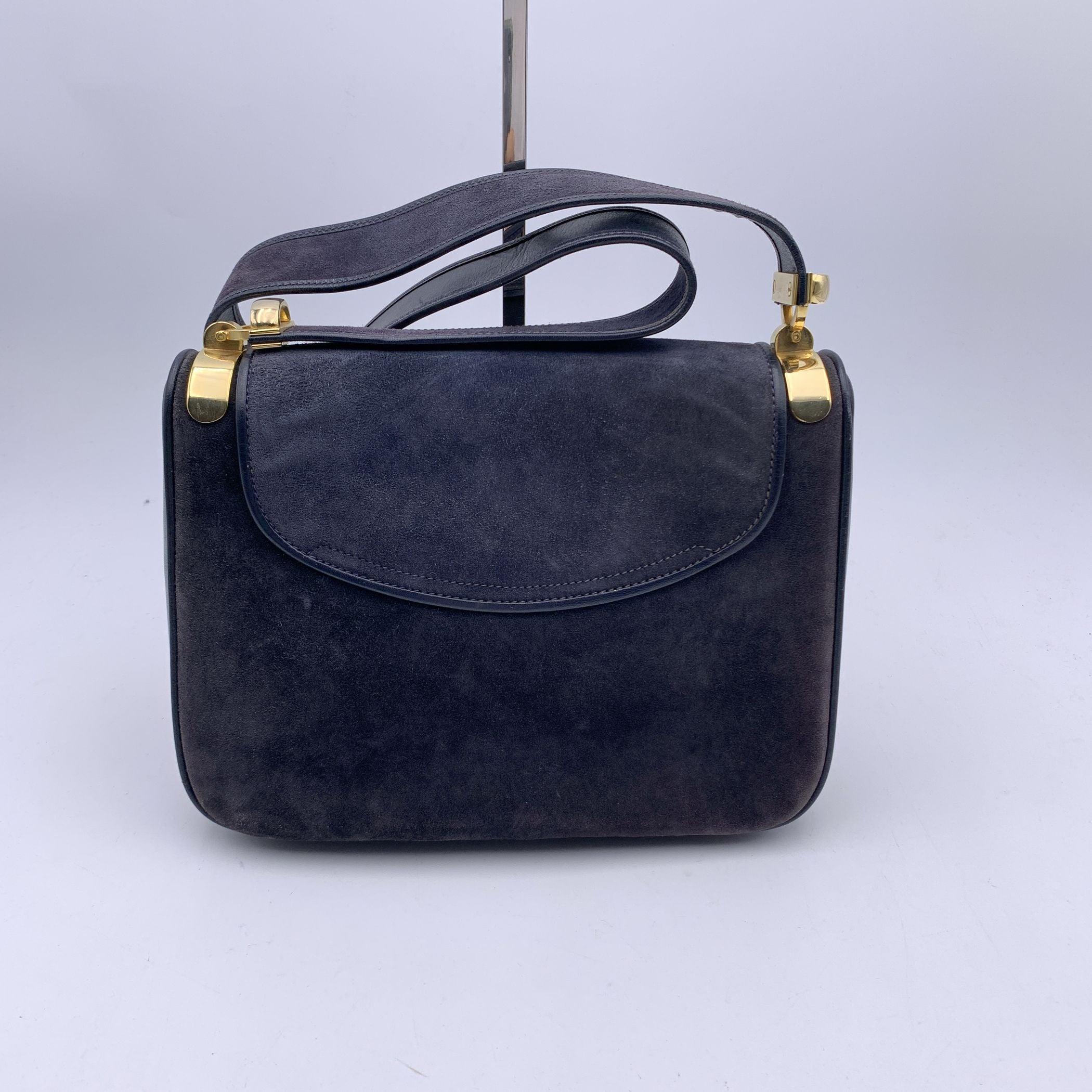 Gucci Vintage Blue Suede and Leather Flap Shoulder Bag In Good Condition In Rome, Rome