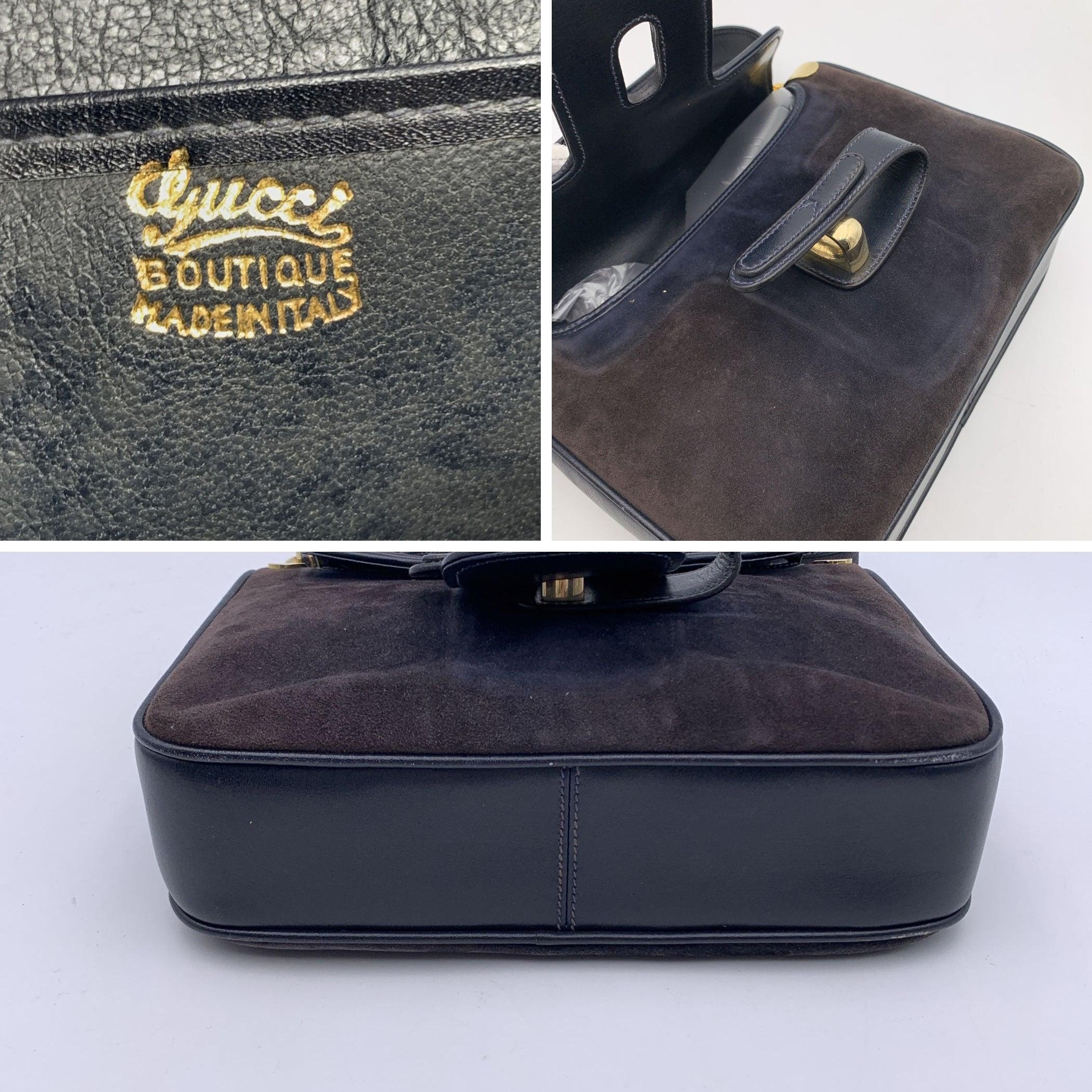 Gucci Vintage Blue Suede and Leather Flap Shoulder Bag 1
