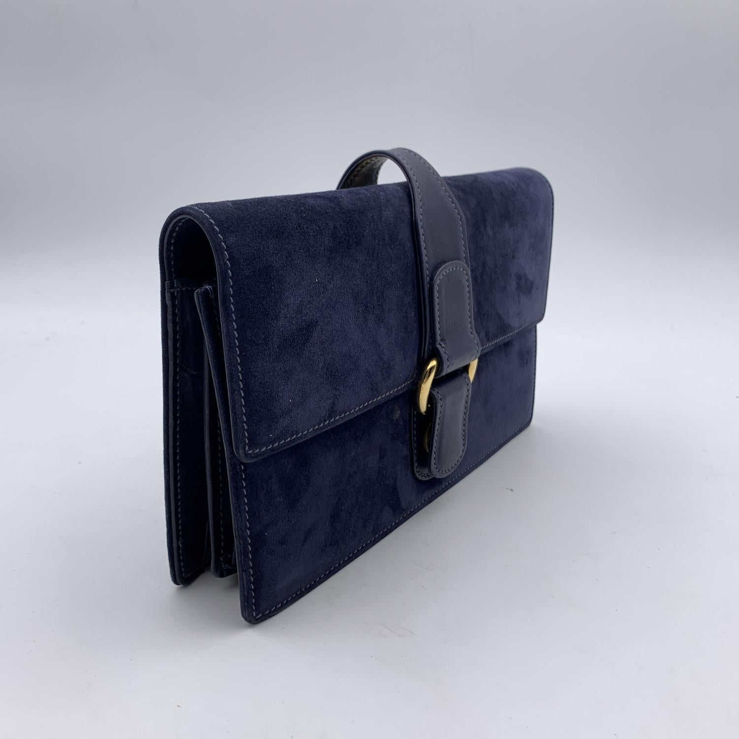 Black  Gucci Vintage Blue Suede and Leather Handbag Ring Handle