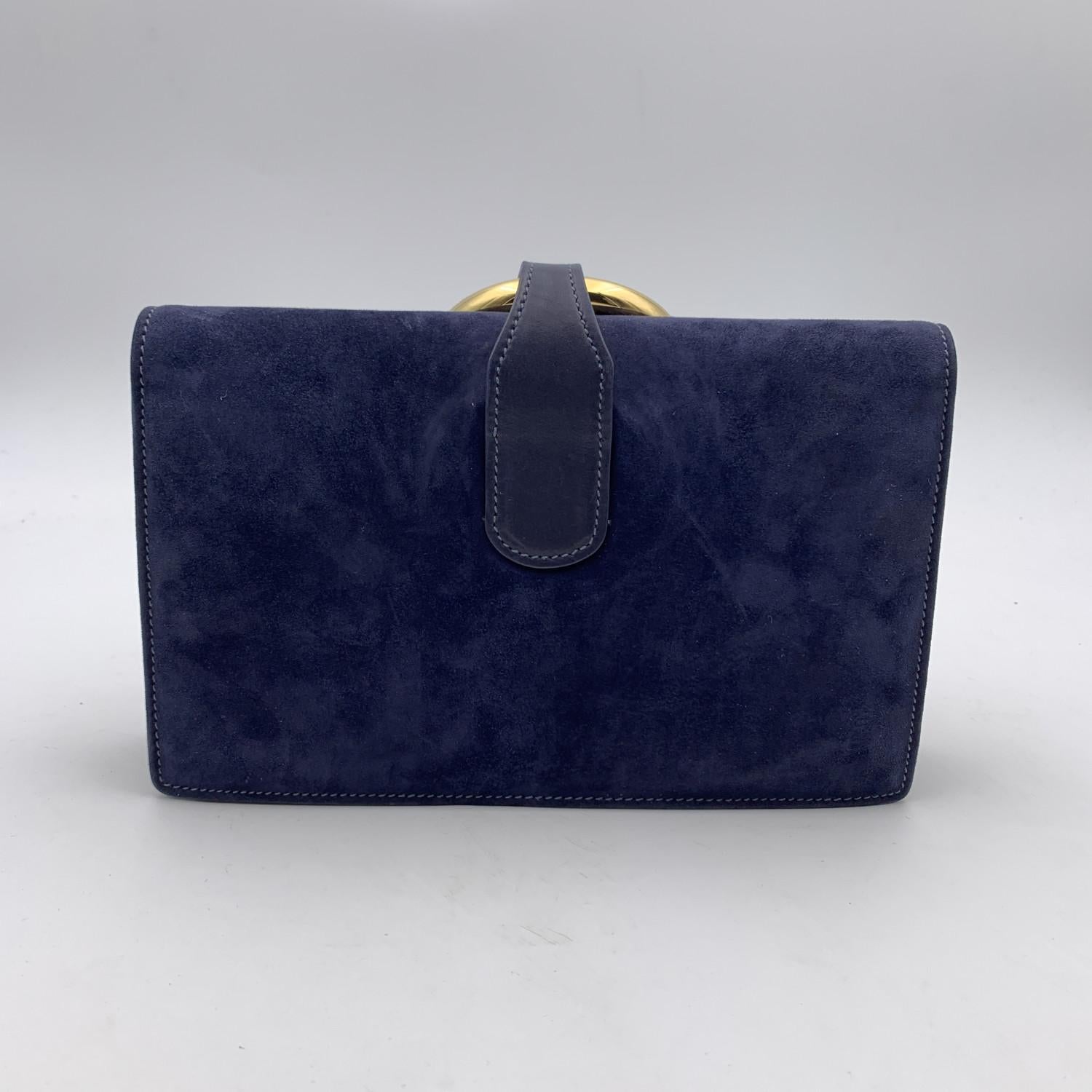  Gucci Vintage Blue Suede and Leather Handbag Ring Handle In Good Condition In Rome, Rome