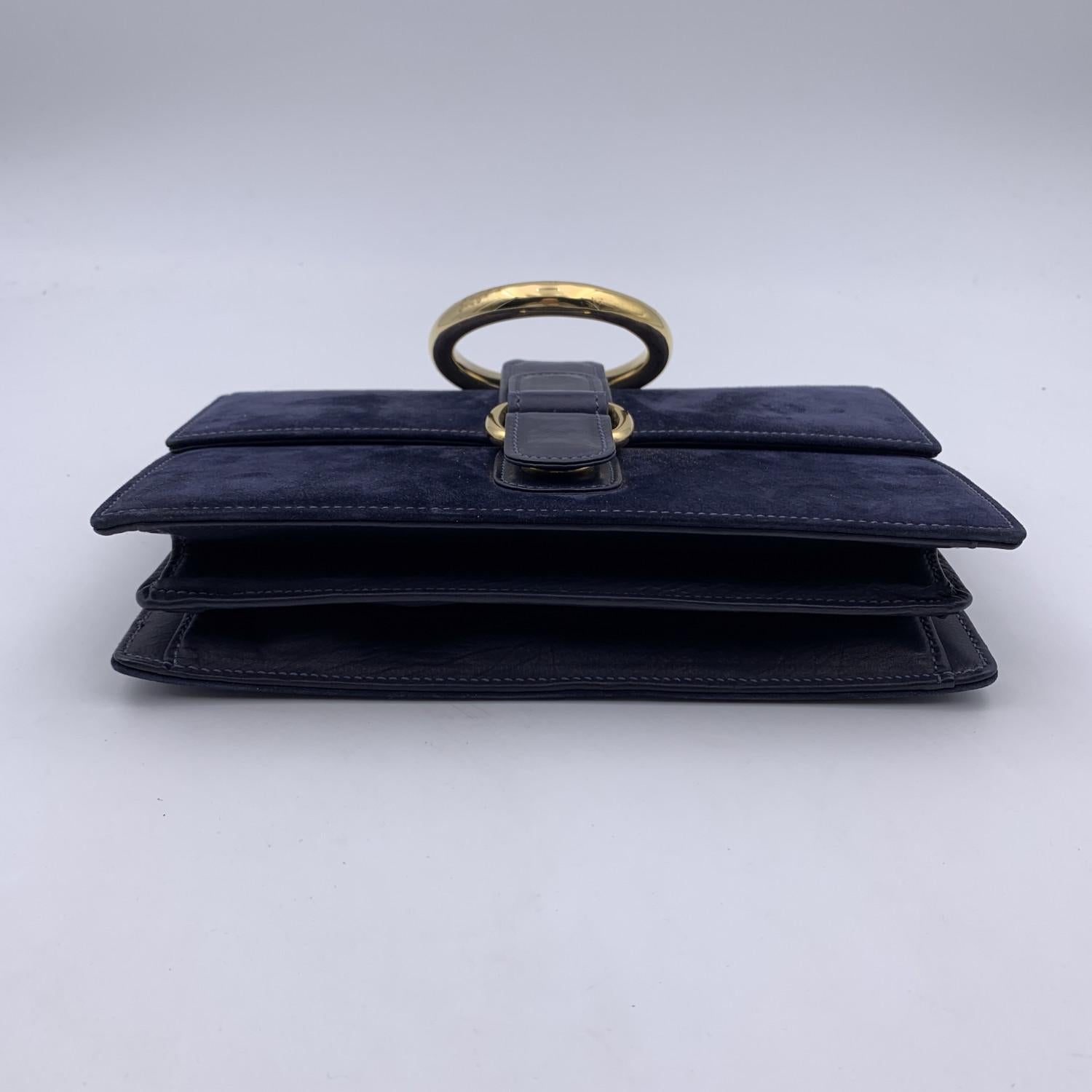 Women's  Gucci Vintage Blue Suede and Leather Handbag Ring Handle