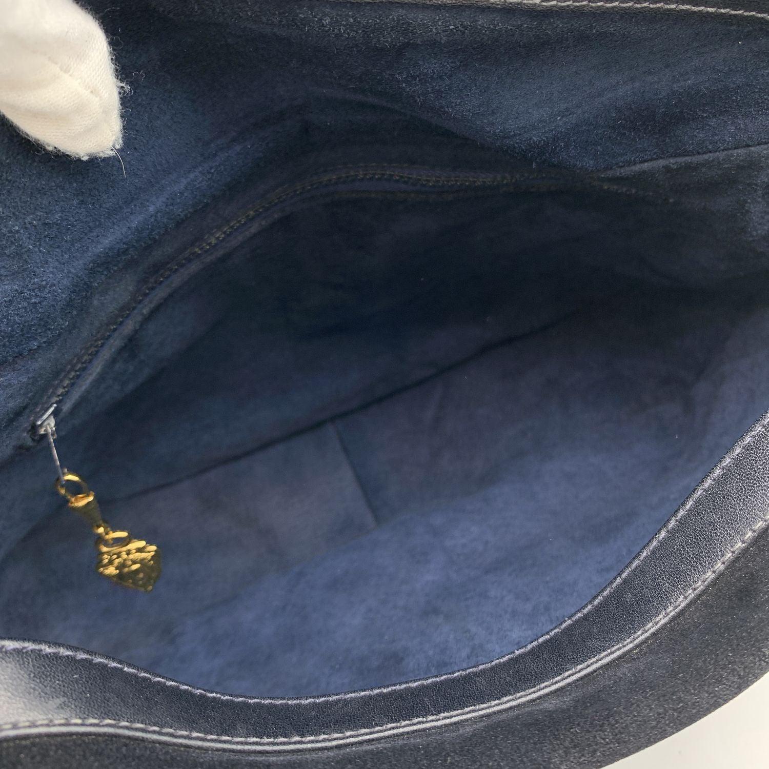 Gucci Vintage Umhängetasche aus blauem Wildleder und Leder im Angebot 1