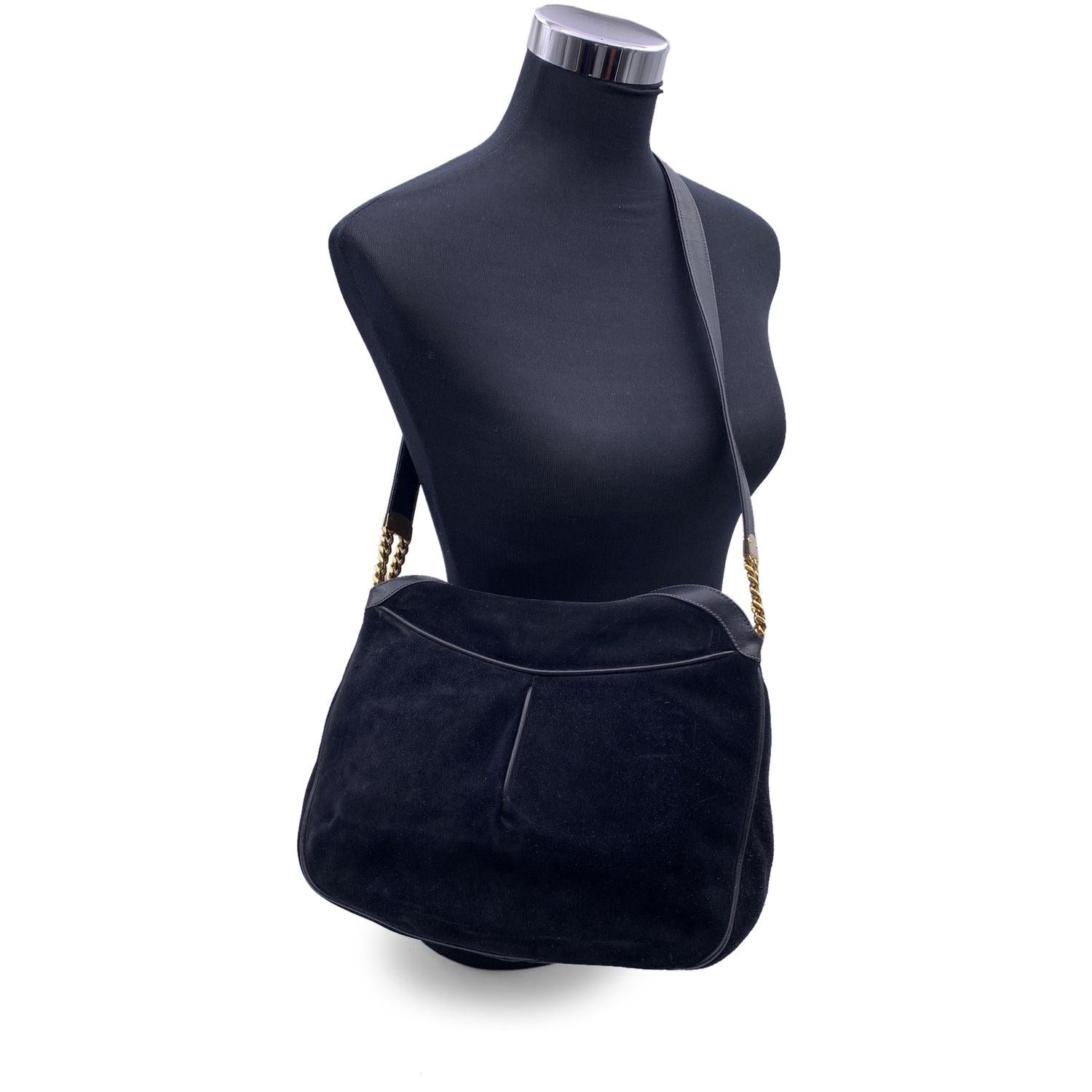 Gucci Vintage Blue Suede and Leather Shoulder Bag For Sale 3