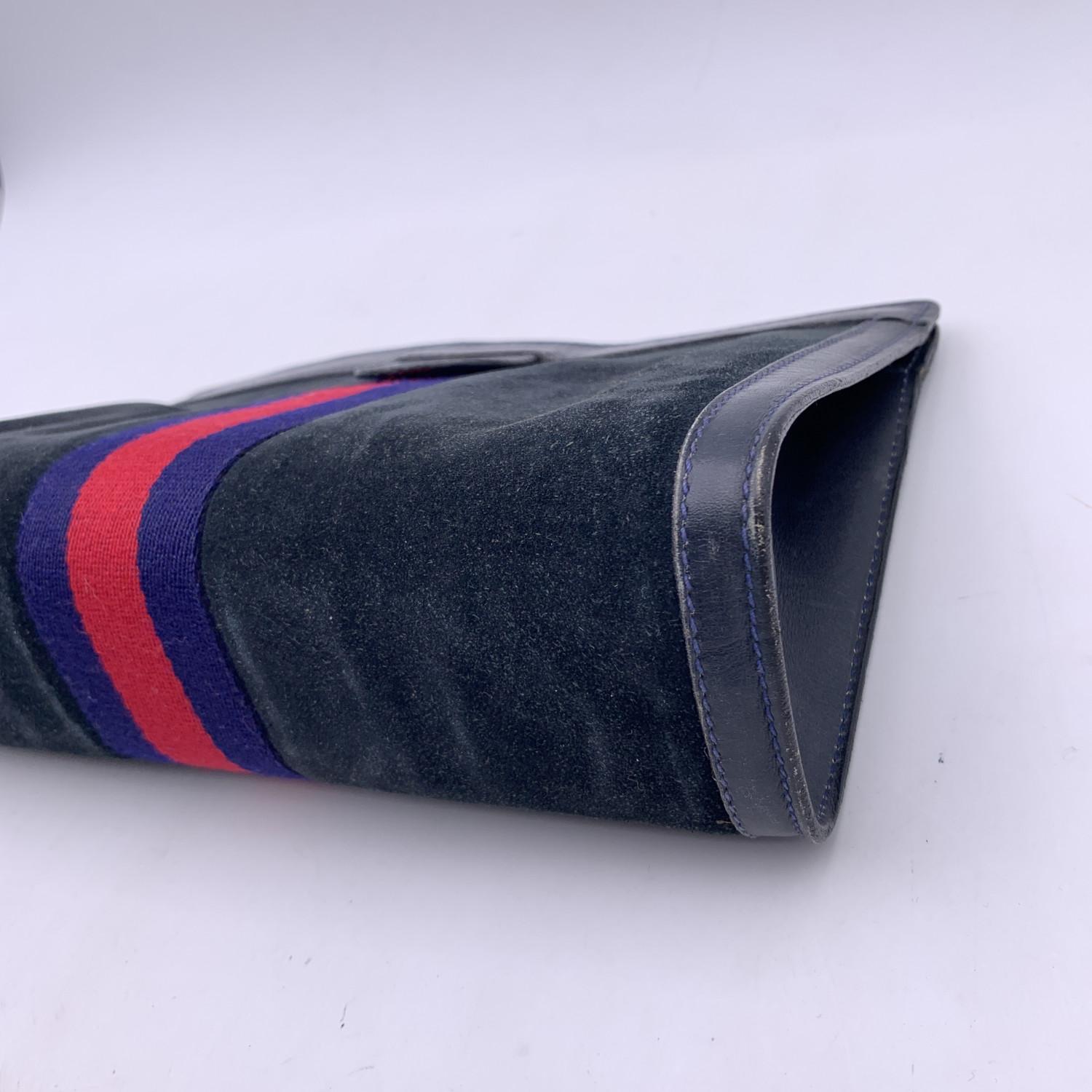 Gucci Vintage Blue Suede Cosmetic Bag Clutch Web Stripes with Box 6