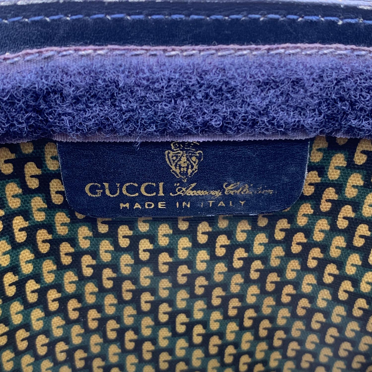 Gucci Vintage Blue Suede Cosmetic Bag Clutch Web Stripes with Box 7
