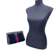 Gucci Vintage Blue Suede Cosmetic Bag Clutch Web Stripes with Box