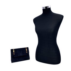 Gucci Vintage Blue Suede Gold Chain Clutch Pochette Handbag